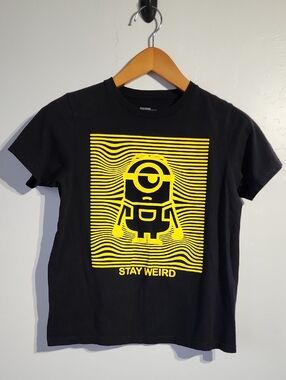 Kids Black Minions Logo Graphic Tee Size Large   Unisex